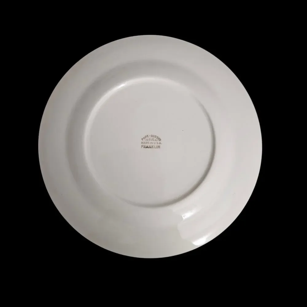 Pope Gosser Franklin Dessert Plates Silver Trim White Set of 2 USA Vintage